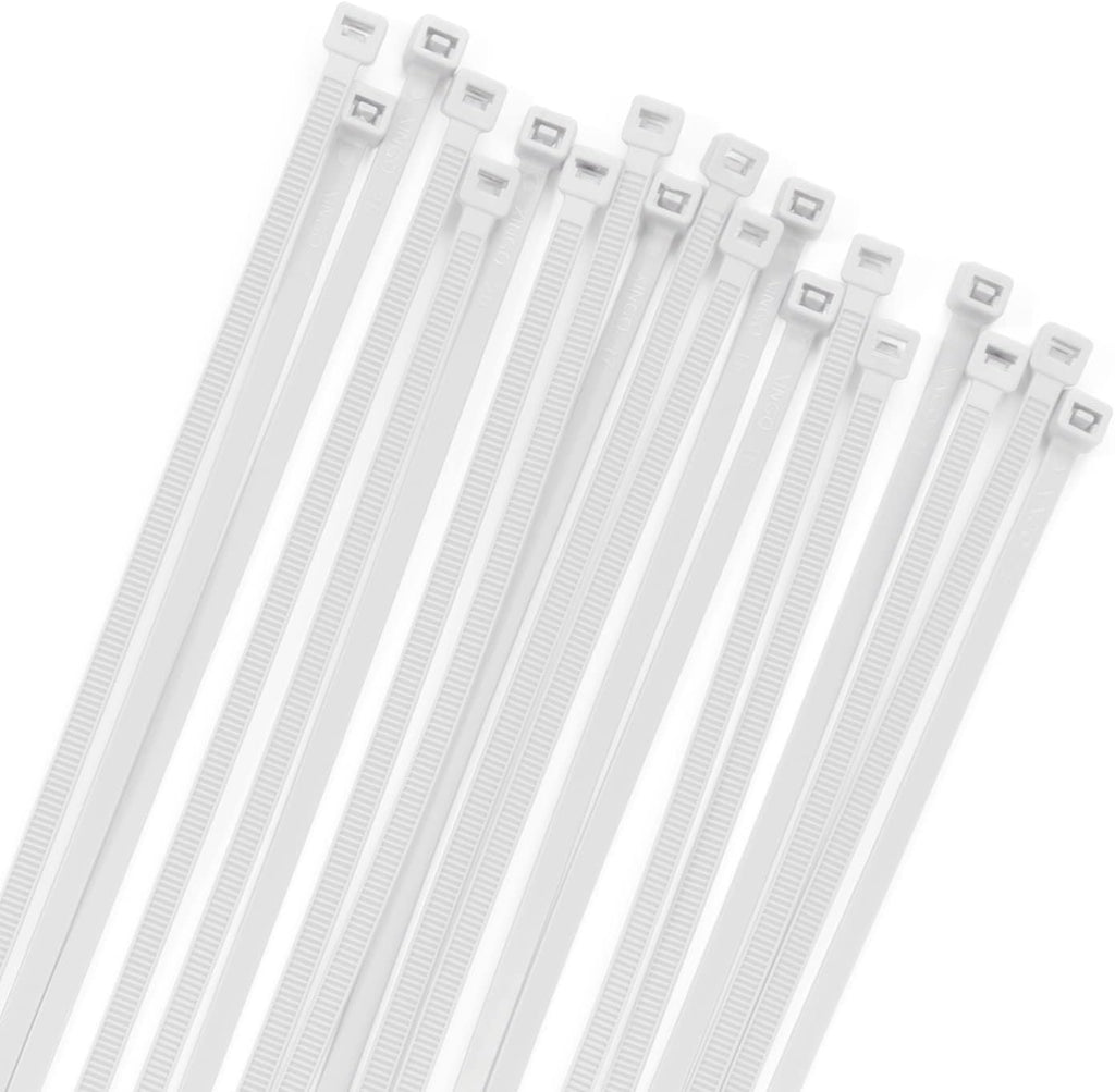 XINGO 100PCS Cable Zip Ties Heavy Duty, Premium Nylon Plastic Wire Ties with 50 Pounds Tensile Strength, Self-Locking Black Nylon Zip Ties for Indoor and Outdoor (16 inch, White)