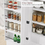 72" Tall Arched Kitchen Pantry Cabinet, Fluted Storage Cabinet with 8 Door Shelves, 3 Adjustable Shelves & Hidden Drawer for Kitchen Dining Bathroom (White)