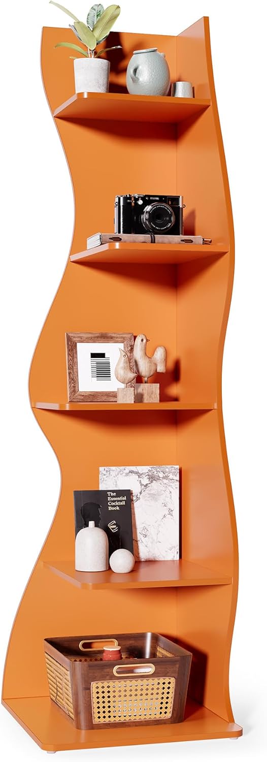 LITTLE TREE Small Corner Shelf, Modern 5-Tier Wall Corner Bookshelf, Stylish Bookcase Storage Rack for Small Space, Living Room, Bedroom