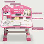 Kids Desk and Chair Set, Height Adjustable Study Table for Home and School | Study Writing Desk With Widened Desktop, Bookstand, Storage Drawer and Ergonomic Chair for Boys and Girls. Pink