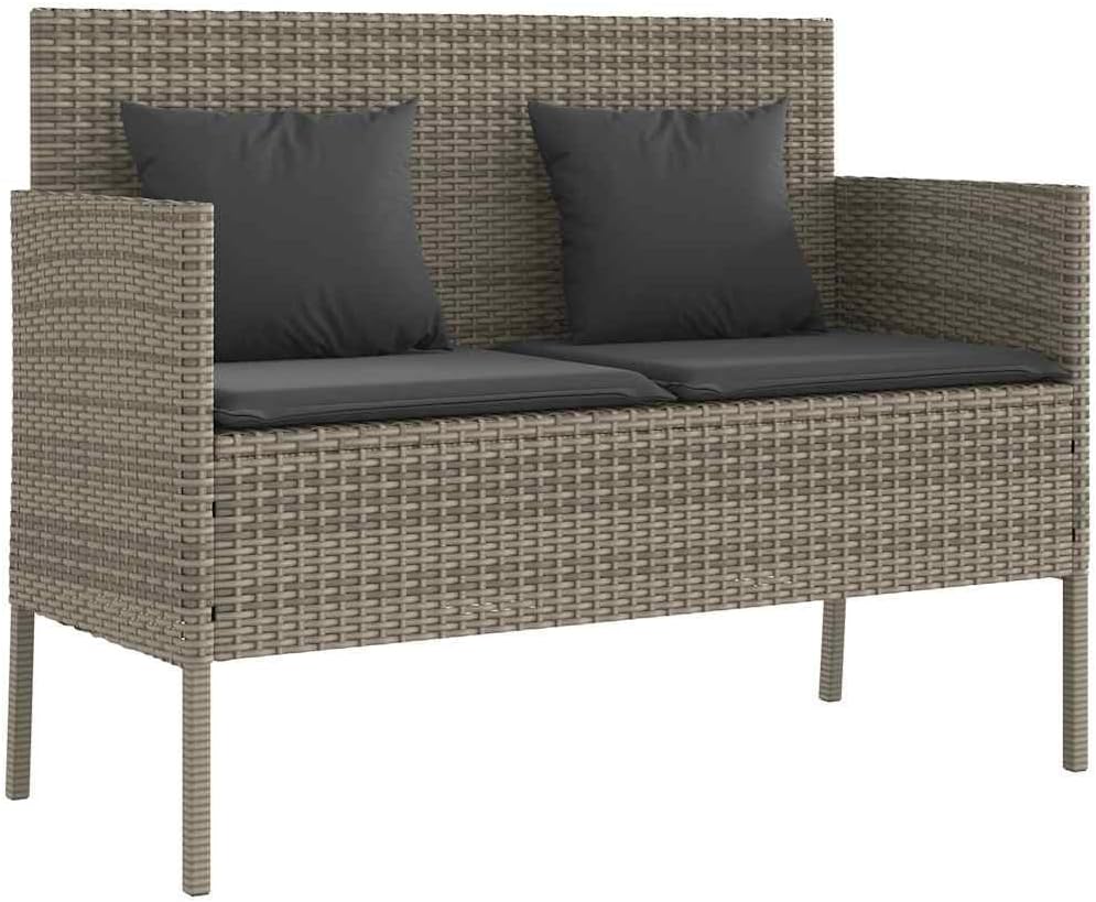 Gray Poly Rattan Patio Storage Bench with Cushion, Outdoor Seat with Waterproof Bag and Gas Spring