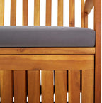 Storage Bench with Cushion Solid Wood Acacia 58.3" Durable Patio Furniture Outdoor Bench Seat for Garden Porch Front Porch Furniture with Ample Storage Space