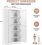 White Metal Kitchen Pantry Cabinet, Adjustable Shelves Storage Cabinet with Silent Magnetic Door, Freestanding Storage Cabinet for Small Kitchen Living Room Pantry, 27.6x13.8x72 Inches