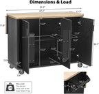 Kitchen Island with Storage with Drop Leaf Height-Adjustable Shelves, Movable Kitchen Island with Wheels Towel Rack， for Kitchen, Dining Room, Black
