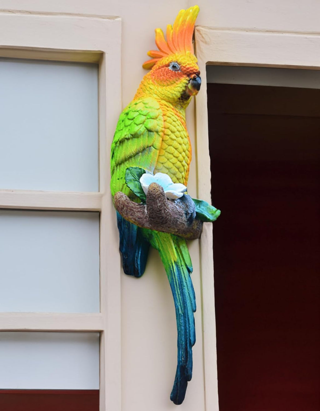 Coolboy Parrot Figurine - Outdoor Resin Bird Decoration, Flapping Macaw Bird Tropical Decor Wall Sculpture, Polyresin, Yellow