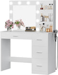 Furmax Vanity Desk with LED Lighted Mirror&Power Outlet, Makeup Vanity Table with 4 Drawers, 3 Open Storage Shelves, and 3 Color Modes, for Bedroom (Pure White)