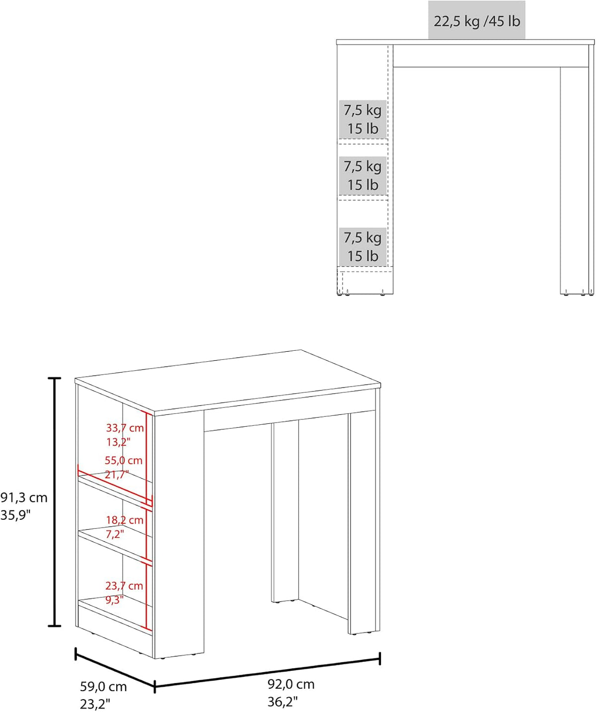Kitchen Island with Dining Surface and Storage Shelves | Includes three accessible side shelves for kitchen storage