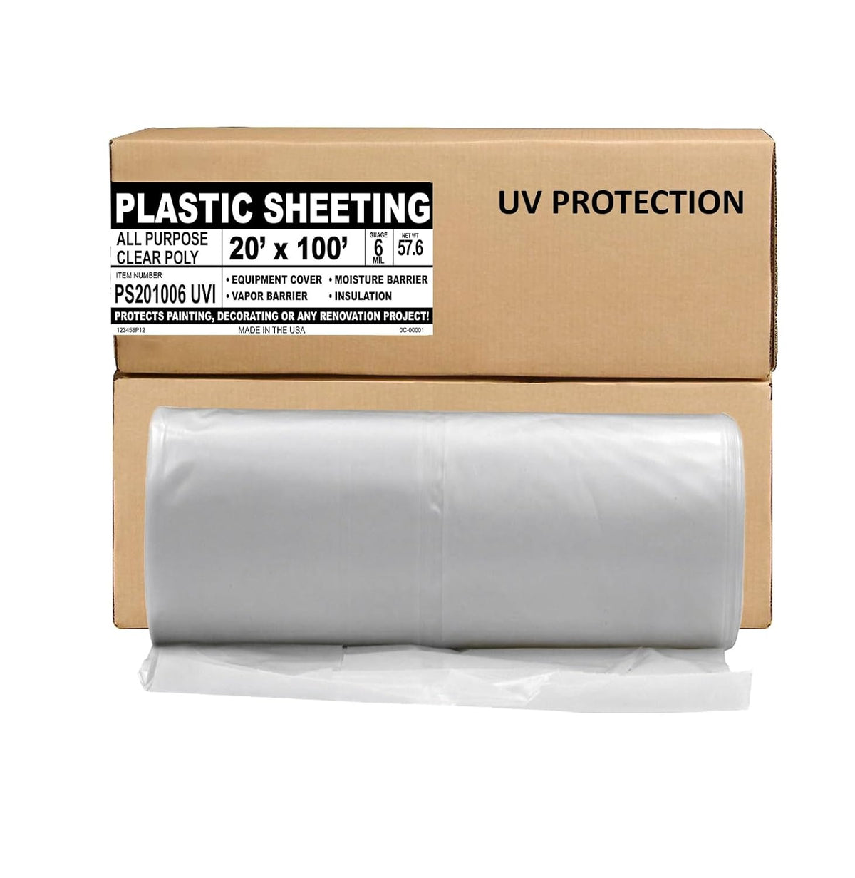 Aluf Plastics Sheeting UV Protection - 20' x 100', 6 MIL Heavy Duty Gauge - Clear Vapor and Moisture Barrier Sheet Tarp/Drop Cloth for Greenhouses, Painting, Furniture Covers, Carpet Cover, Floor
