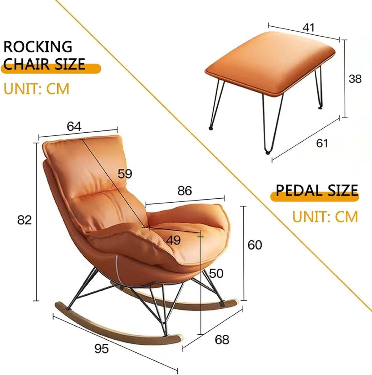Home Living Room Bedroom Rocking Chair Chair with High Backrest,Rocking Chair Adult Lazy Sofa Can Recline,Comfortable Living Room Rocking Chair with Footstool,H,One Size