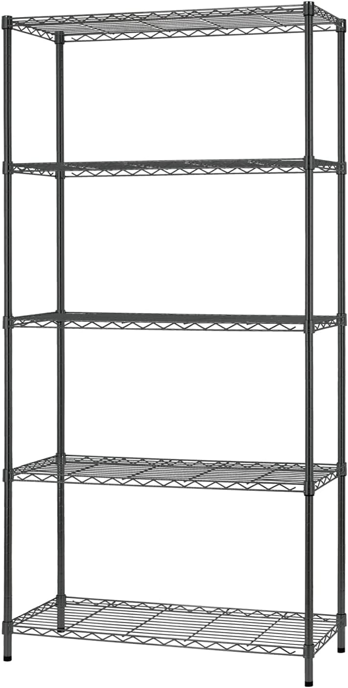FDW 14" D×36" W×72" H Wire Shelving Unit Commercial Metal Shelf with 5 Tier Adjustable Layer Rack Strong Steel for Restaurant Garage Pantry Kitchen Garage，Black