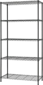 FDW 14" D×36" W×72" H Wire Shelving Unit Commercial Metal Shelf with 5 Tier Adjustable Layer Rack Strong Steel for Restaurant Garage Pantry Kitchen Garage，Black