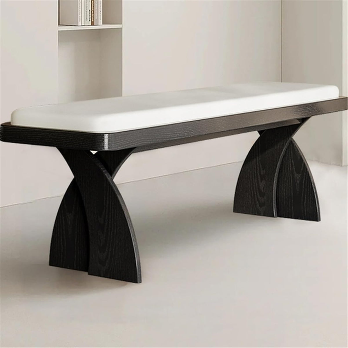 Modern Wooden Long Bench at The Foot of The Bed in The Bedroom Dressing Room or Home Use Leather Shoe Changing Entryway(Small)