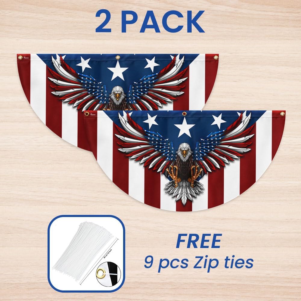 FLAGWIX American Flag Patriotic Eagle American Non-Pleated Fan Flag TPT1636F, 3x6 ft, 4 Pack Suitable for Outdoor and Indoor