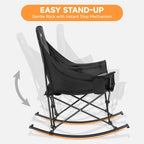 Youtanic Oversized Folding Rocking Camping Chair, Padded Portable Rocking Chair with Pockets, Cup Holder and Carry Bag, Heavy Duty Outdoor Rocker Patio Chair for Garden, Lawn, Yard, Up to 400lbs, Gray