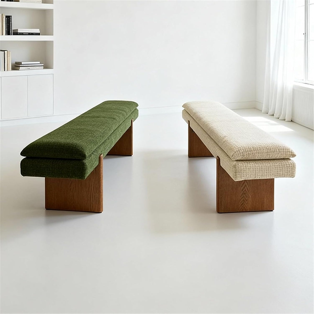 Modern White Bedroom Bench Walk-in Closet Wooden and Fabric Entryway(Medium)