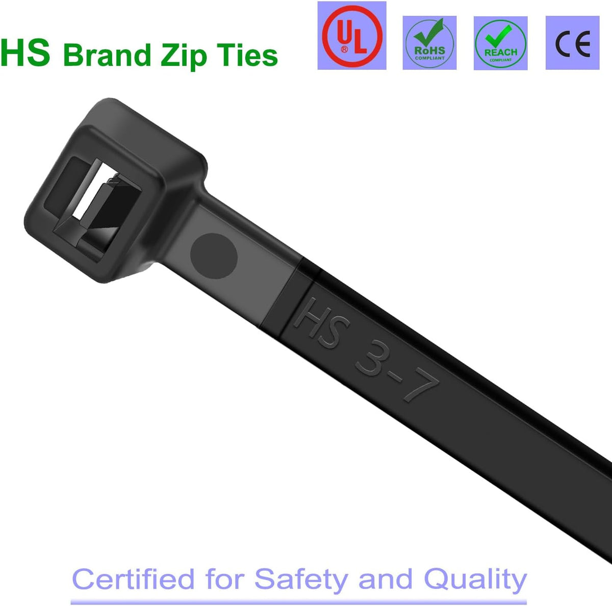 HS Wide Wire Ties Heavy Duty 17 Inch 100 Pcs 200 Pounds Strength,Black Zip Tie Straps Large UV Nylon Cable Zap Wraps Long,Outdoor Purpose