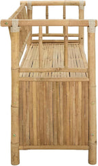 Bamboo Garden Storage Bench 110x47x80 cm, Outdoor Storage Bench with Hidden Compartment, Natural Finish Post Leg Design for Patio