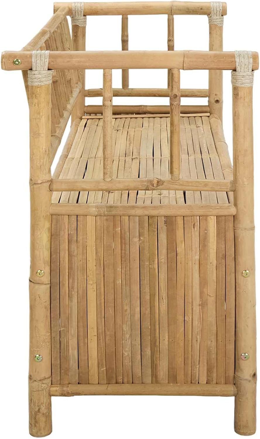 Garden Storage Bench 110 x 47 x 80 cm Bamboo Natural | Post Leg Design, Indoor Outdoor Use, Hidden Storage Under Seat, Easy Assembly Required