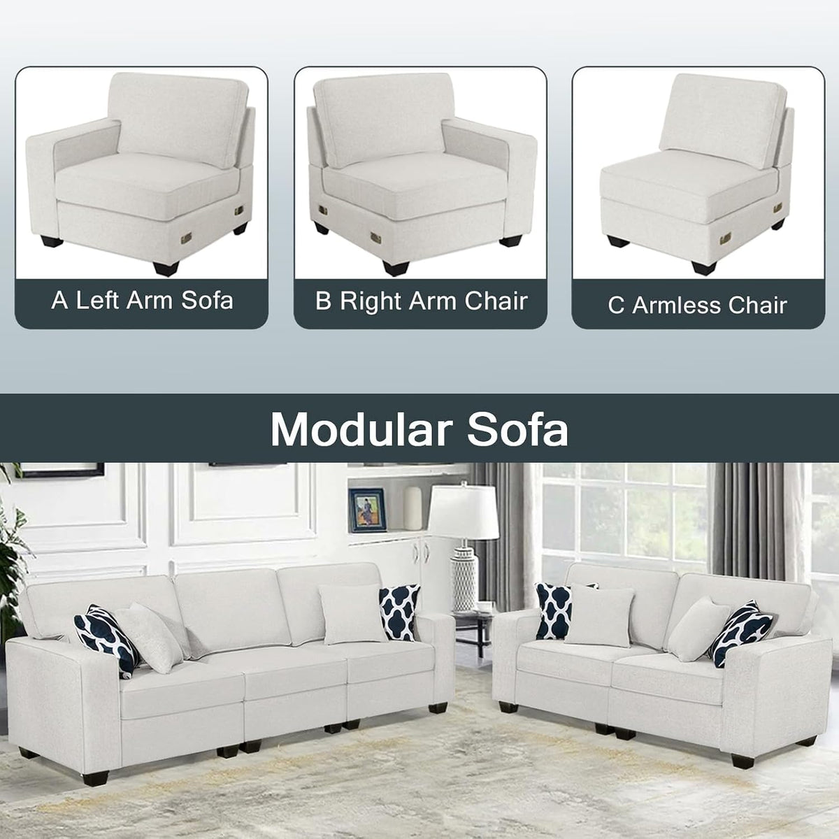 Legend Vansen Modular Sectional Sofa L Shaped Couch with Ottoman Modern Reversible Corner Sectional Couch for Living Room