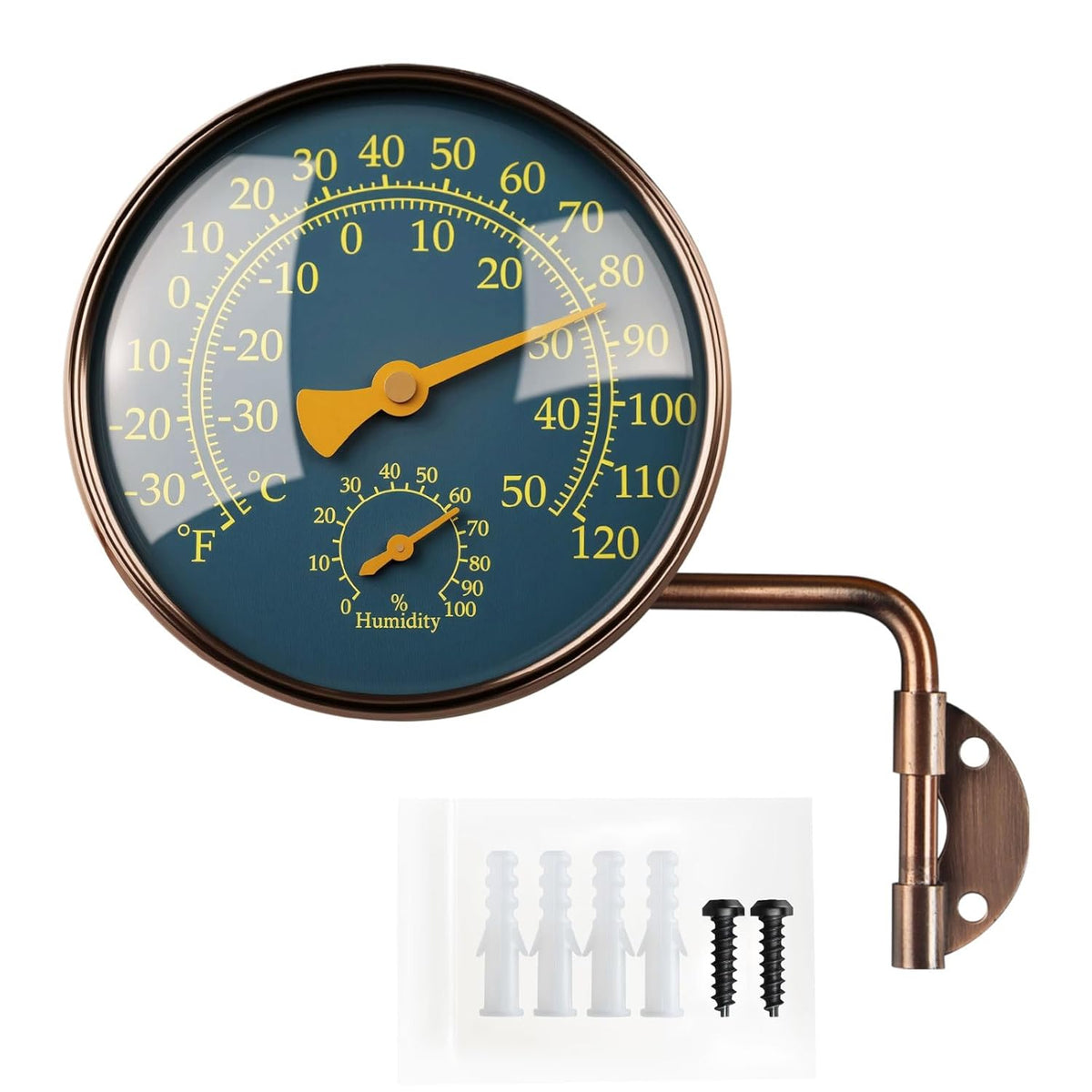 4 Inch Brass Outdoor Thermometer - Analog Temperature Gauge for Patio, Greenhouse and Garage