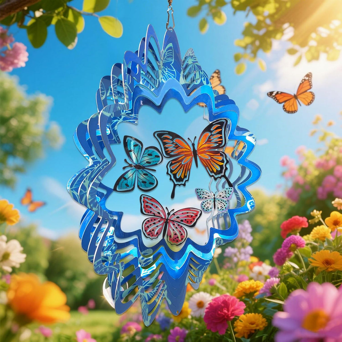 Butterfly Wind Spinner - 12inch Laser-Cut Stainless Steel Wind Spinners | 3D Kinetic Garden Decoration & Yard Art for Outdoor | Butterfly Gifts for Women, Mother, Wife, Grandma & Holidays