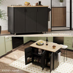 Rolling Kitchen Island with Drop Leaf Height-Adjustable Shelves, Rolling Island for Kitchen with Wheels Towel Rack， for Kitchen, Dining Room, Black