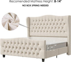 Keyluv Queen Size 54.3" Tall Bed Frame with Wingback Headboard & Footboard