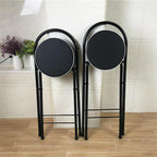 QQXX Folding Bar Stool with Footrest,Leather Padded Folding Kitchen Stool,Portable Counter Height Foldable Stool Tall Bar Stools for Outdoor Kitchen Shop Cafe(2 Pc, White Seat Height 27.5")