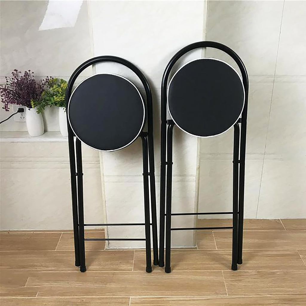 QQXX Folding Bar Stool with Footrest,Leather Padded Folding Kitchen Stool,Portable Counter Height Foldable Stool Tall Bar Stools for Outdoor Kitchen Shop Cafe(1 Pc, White Seat Height 29.5")