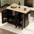Rolling Island Cart for Kitchen with Drop Leaf with Storage and Dining Table, Kitchen Islands with Storage Cabinets with Wheels Towel Rack， for Kitchen, Dining Room, Black