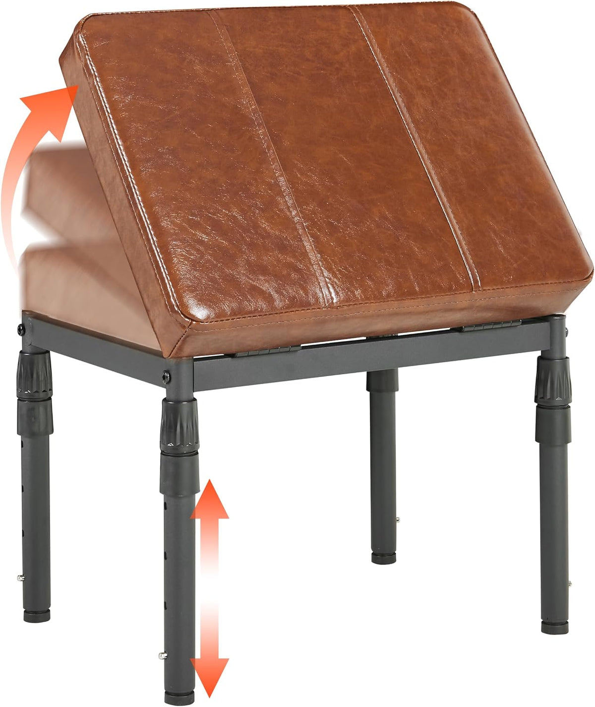 TIOPGHAD Adjustable Ottoman Pouf, 60 Degree Tilt, Brown Synthetic Leather | 4-Height Footrest, 28 Positions, Iron frame, Foam Cushion, 15.74 x 11.81 x 13.34 in, Under Desk, Living room, Home Office"