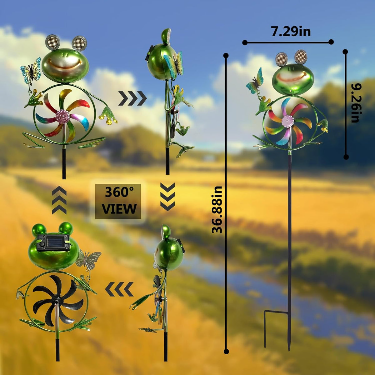 Frog Garden Decor Wind Spinners Outdoor, Garden Solar Lights Decorative Wind Sculpture Spinner Windmills for Patio Pathway Lawn Ornaments, Christmas Outdoor Frog Decor Gifts for Women Mom.