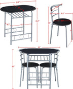 Yaheetech 3-Piece Dining Room Table Set, Kitchen Table & Chair Sets for 2, Compact Table Set w/Steel Legs, Built-in Wine Rack for Breakfast Nook, Small Space, Apartment, Black, 31.5x21x29" (LxWxH)