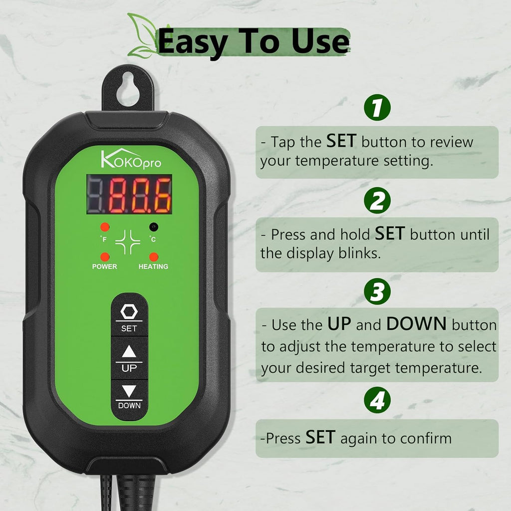 Digital Heat Mat Thermostat Controller for Seed Germination, Reptiles and Brewing Breeding Incubation Greenhouse, 40–108 ºF 1000W for Seedlings, Germination, Incubation and Fermentation
