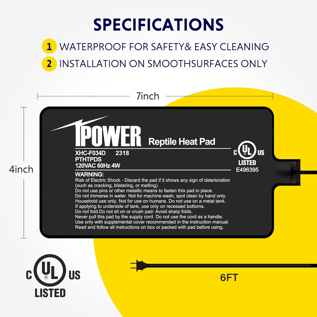 iPower 4 by 7-Inch 4W Reptile Heat Mat, LCD Digital Aquarium Thermometer, Under Tank Warmer Terrarium Heat Pad for Turtles Lizards Frogs and Other Small Animals, Multi Sizes