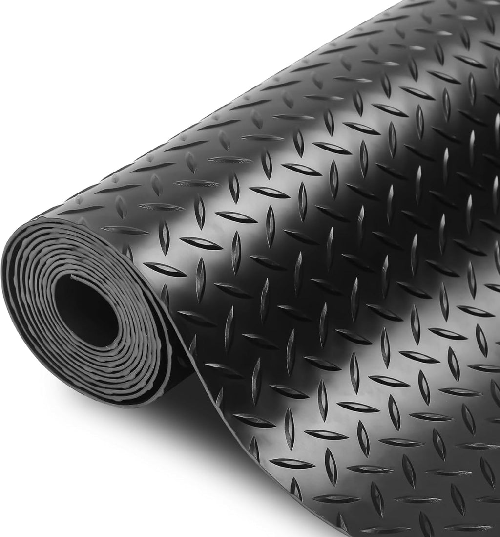 SEAL 6 x 15 Ft Premium Garage Floor Mat, Solid 2.8mm Thickened Black Commercial Grade Heavy Duty Parking Mat for Garage Floor, Golf Cart, Water/Stain Resistant Floor Runner (Embossed Diamond Plate)