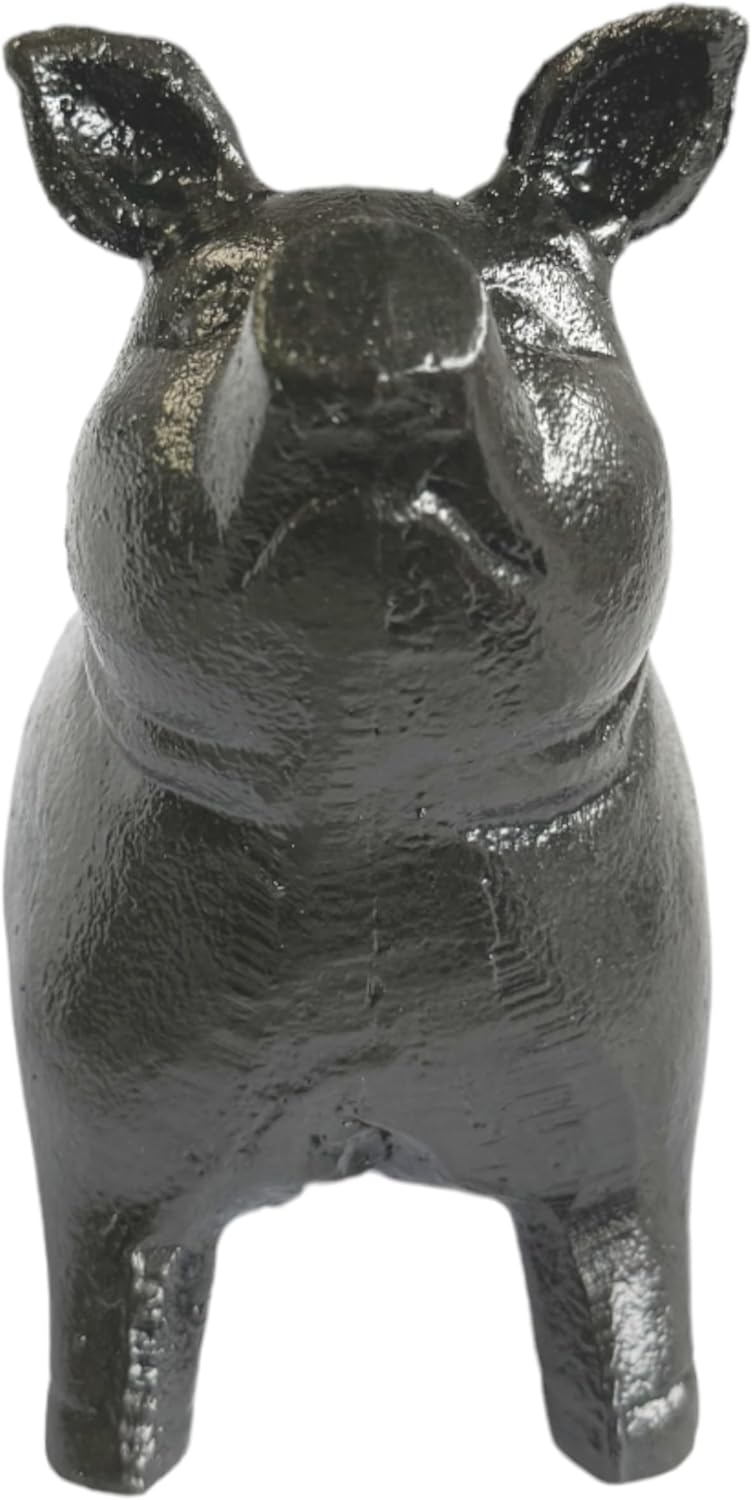 NACH Cast Iron Pig Statue - Sitting Pig, Rustic Garden Sculpture, Black Door Stop/Paperweight, JS-90-7151