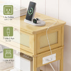 Entryway Table Sofa Console Table, Bamboo Small Entry Way Table with Drawers Storage and Power Outlets for Living Room, Hallway, Foyer, Entrance