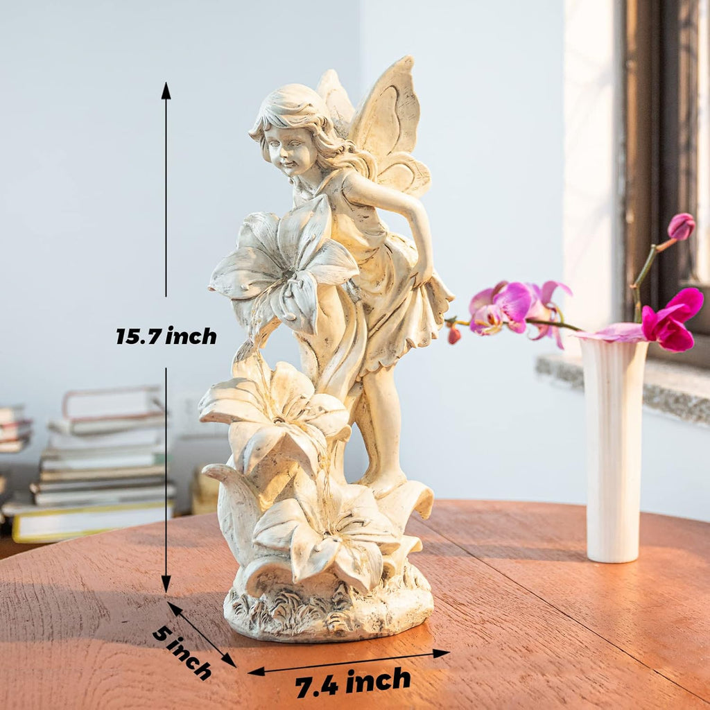Angel Garden Statue Outdoor, Solar Powered Resin Garden Sculptures Fairy Angel Statues Waterproof LED Lights Yard Art Decorations for Outside Patio Lawn Ornament Gardening Gifts
