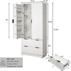 72'' Tall Farmhouse Pantry Cabinet with 2 Drawers and 2 Doors – Grooved MDF Freestanding Storage Cabinet for Kitchen, Bathroom, Entryway, or Dining Room (White)