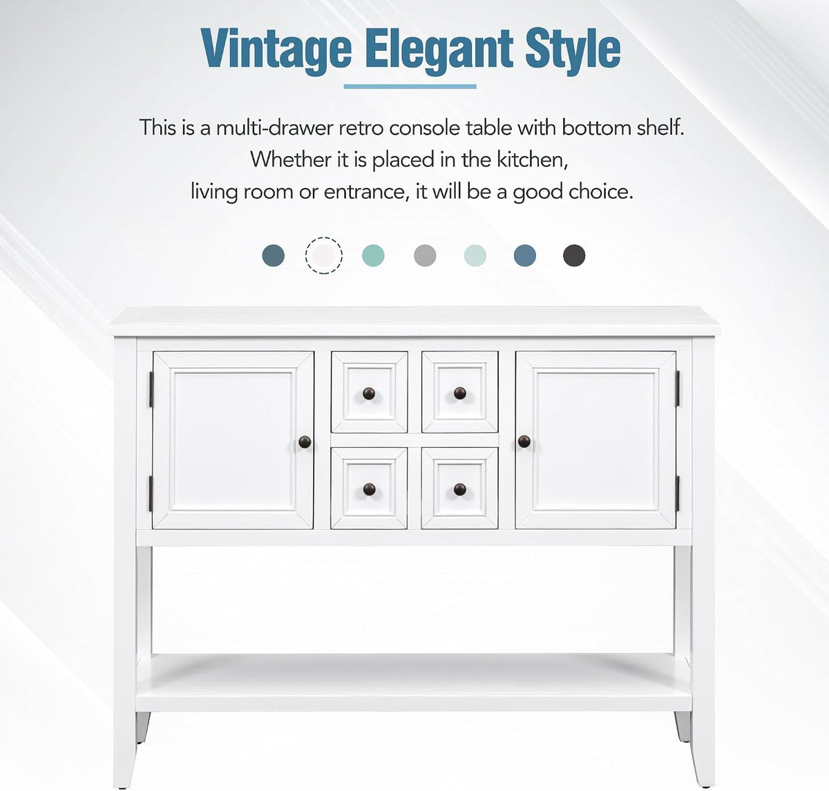 P PURLOVE Console Table Buffet Sideboard Sofa Table with Drawers Cabinets and Bottom Shelf (White)