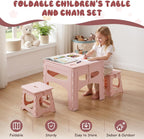 Kids Foldable Table & Chairs Set, Portable Toddler Activity Picnic Kit, 1 Table 2 Chairs Lightweight Plastic Play Furniture Indoor Outdoor Camping Backyard