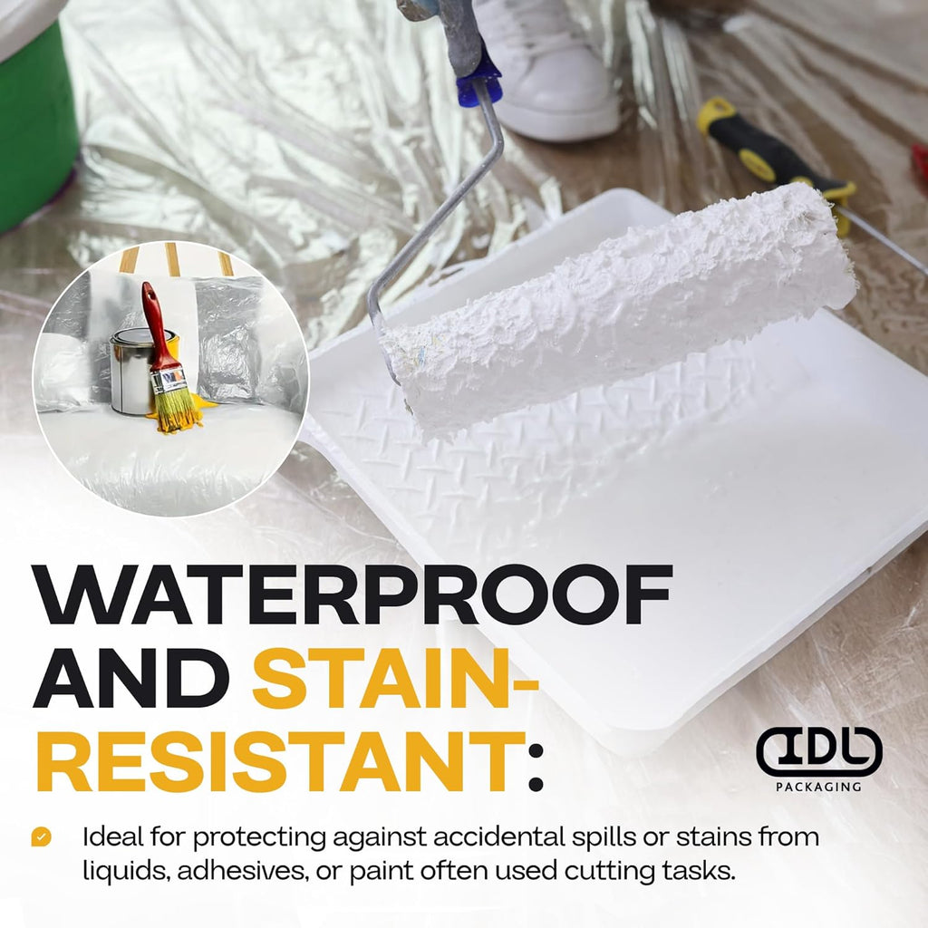 Plastic Sheeting 4 mil, 8' x 50' (400 sq.ft.), Pack of 4 - Thick Semi-Clear Plastic Sheeting for Construction, Painting, Drop Cloth, Slide&Slip - Heavy Duty LDPE Film Roll by IDL Packaging
