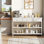 Furologee White Long 47" Console Sofa Table with 3 Drawers, Entryway Table with 3-Tier Storage Shelves, Display Shelf for Entry Way, Hallway, Couch, Living Room, Kitchen, Foyer | Industrial Hallway Table with Open Wooden Shelves for Hallway, Entry Way