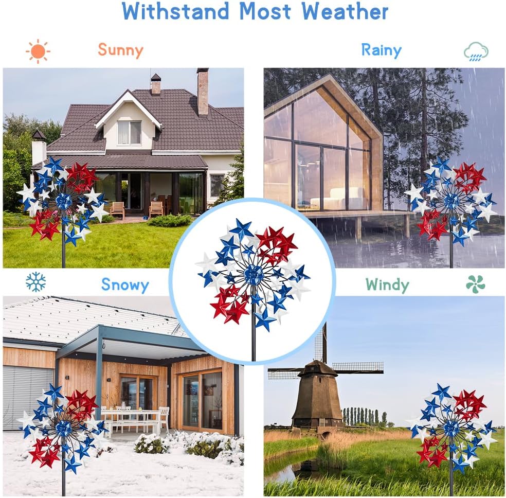 Outdoor Wind Spinner - Patriotic Metal Garden Spinners- Wind Sculptures July 4th Decorations for Garden, Yard 54 * 12.8 Inch