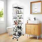 10in 6 Tier Slim Storage Cart with Wheels, Narrow Space Rolling Shelving Unit with Handle, Metal Wire Mobile Organizer Rack for Kitchen Bathroom Office Laundry