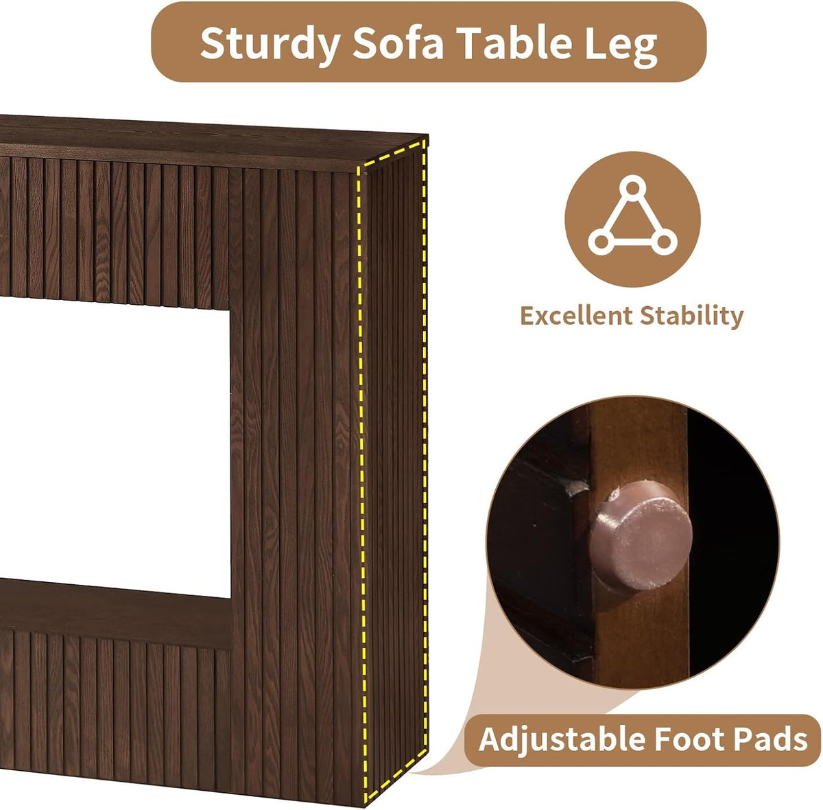 LKTART 55.12" Console Table for Entryway, Narrow Long Solid Wood Veneer Fluted Entryway Table Sofa Table Behind Couch Tables with 2-Tier Storage Shelves for Hallway, Living Room, Foyer, Walnut