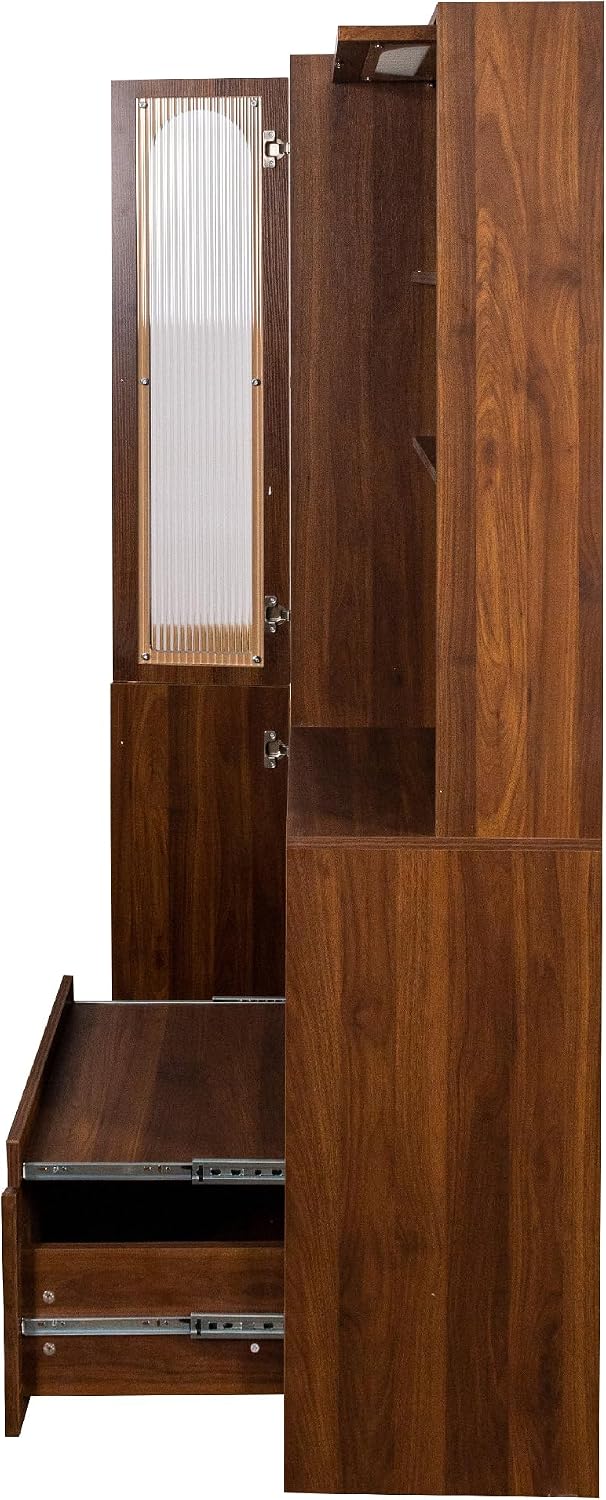 Pantry Cabinet, 71" Kitchen Buffet Hutch with Fluted Glass & Pull-Out | Multi-tier storage with fluted glass door, pull-out shelf & deep drawer for kitchen, dining room & coffee bar organizing