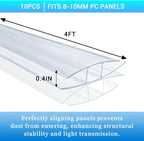 10 PCS Polycarbonate Greenhouse H-Clip Connectors 4ft Length, Fits 0.32’’ & 0.4’’ Twin-Wall Polycarbonate Panels Duty Dust, Rain & Moisture Protection Durable (H-Clip 4' × 2.32’’ × 0.4’’)