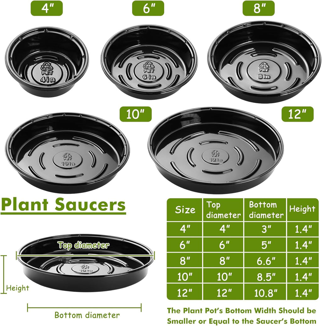 Plant Saucer 15 Pack Plant Trays for Pots 10 Inch Plastic Plant Saucers for Outdoors and Indoors Black Drip Trays for Potted Plants Flower Pot Plates to Catch Water Plant Drainage Dishes No Holes